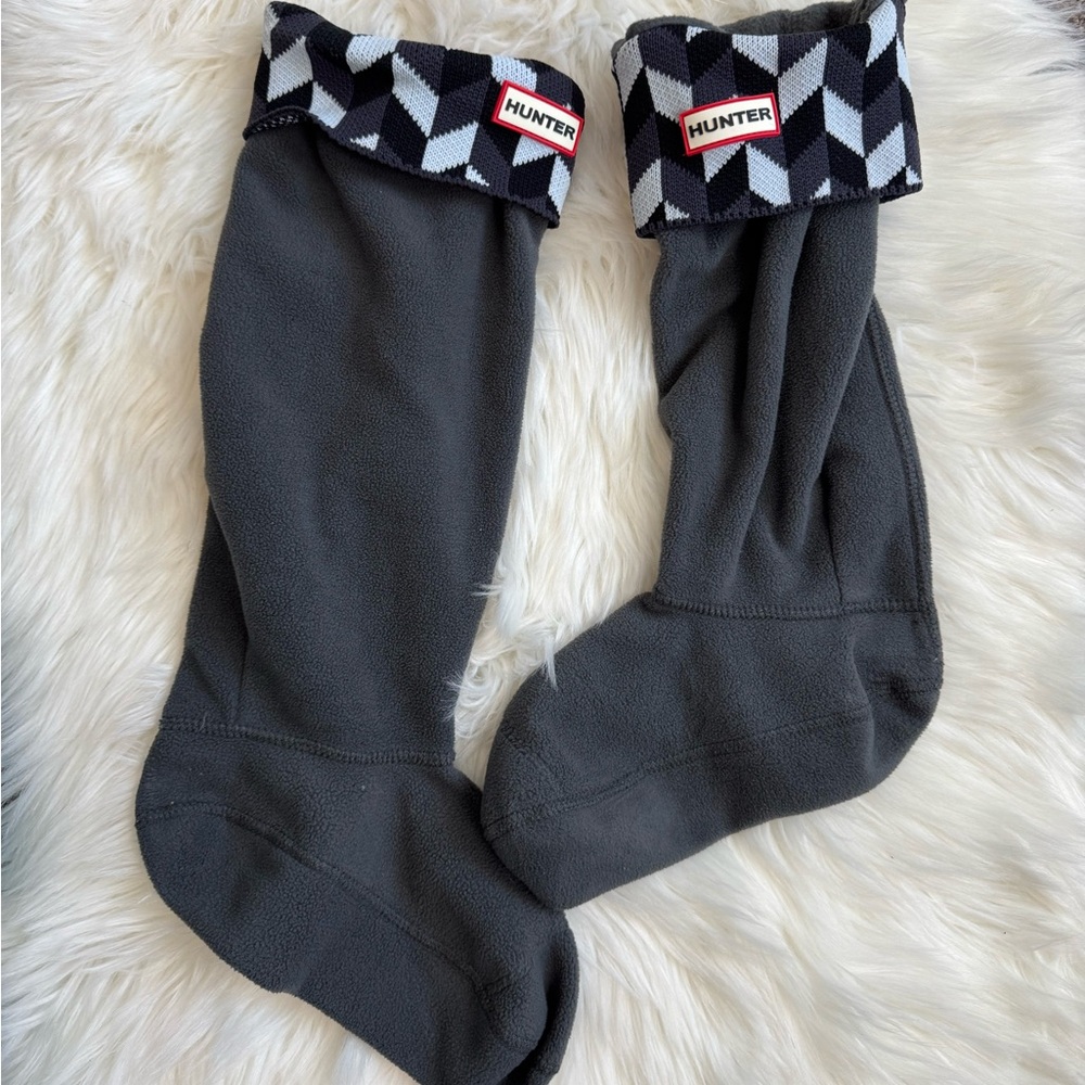 Hunter Black & White Knit Cuff Fleece Boot Socks